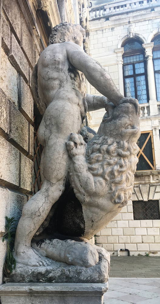 man fighting a lion